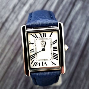 Pierre Lucerne 1888 Must Tank Style Swiss Inspired Mens Dress Watch Blue Band