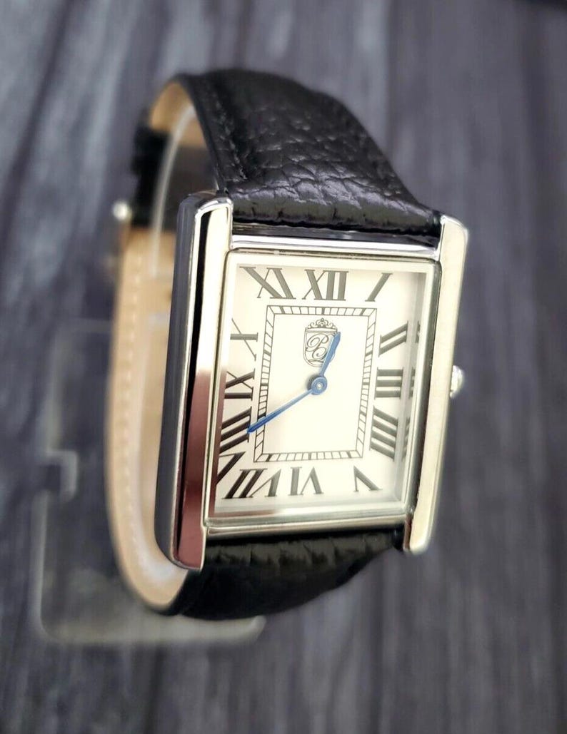 Pierre Lucerne Swiss Tank Watch: Black Leather Strap, Seiko Quartz image 3