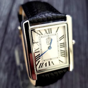 Pierre Lucerne Swiss Tank Watch: Black Leather Strap, Seiko Quartz image 9