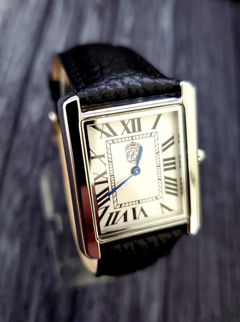 Pierre Lucerne Swiss Tank Watch: Black Leather Strap, Seiko Quartz image 9