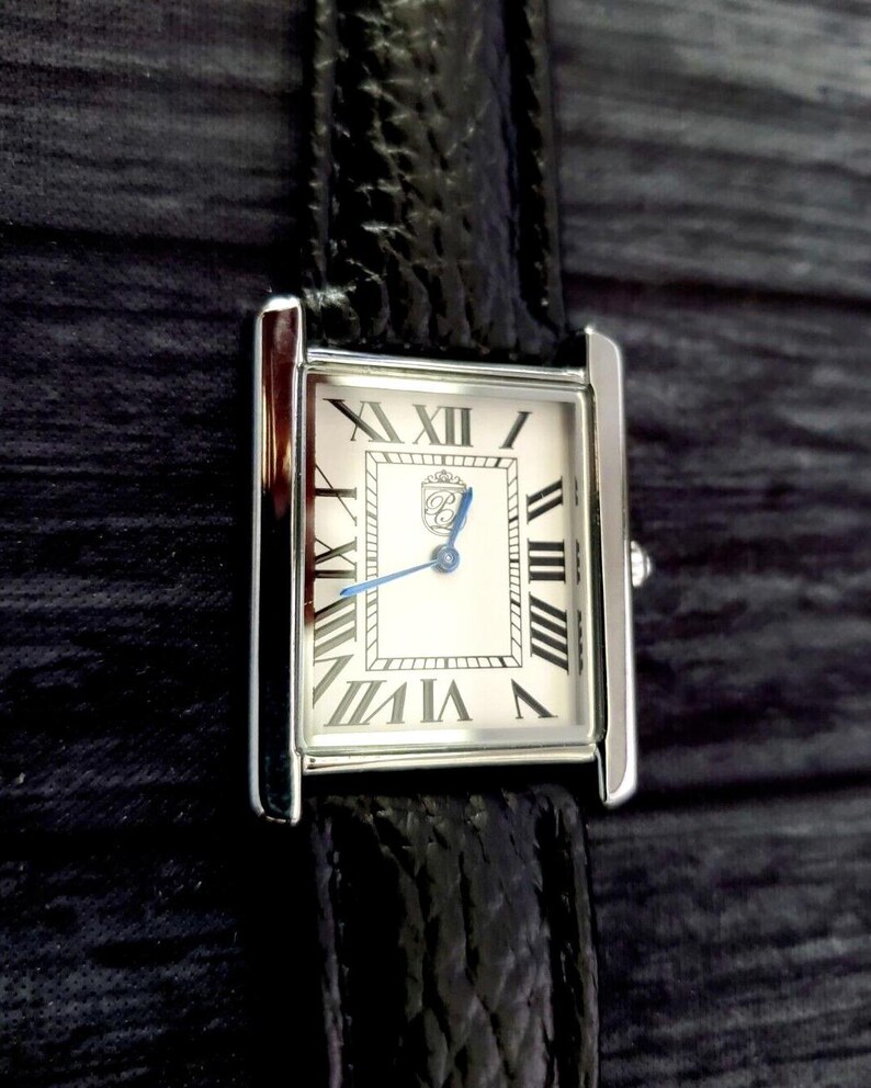 Pierre Lucerne Swiss Tank Watch: Black Leather Strap, Seiko Quartz image 8
