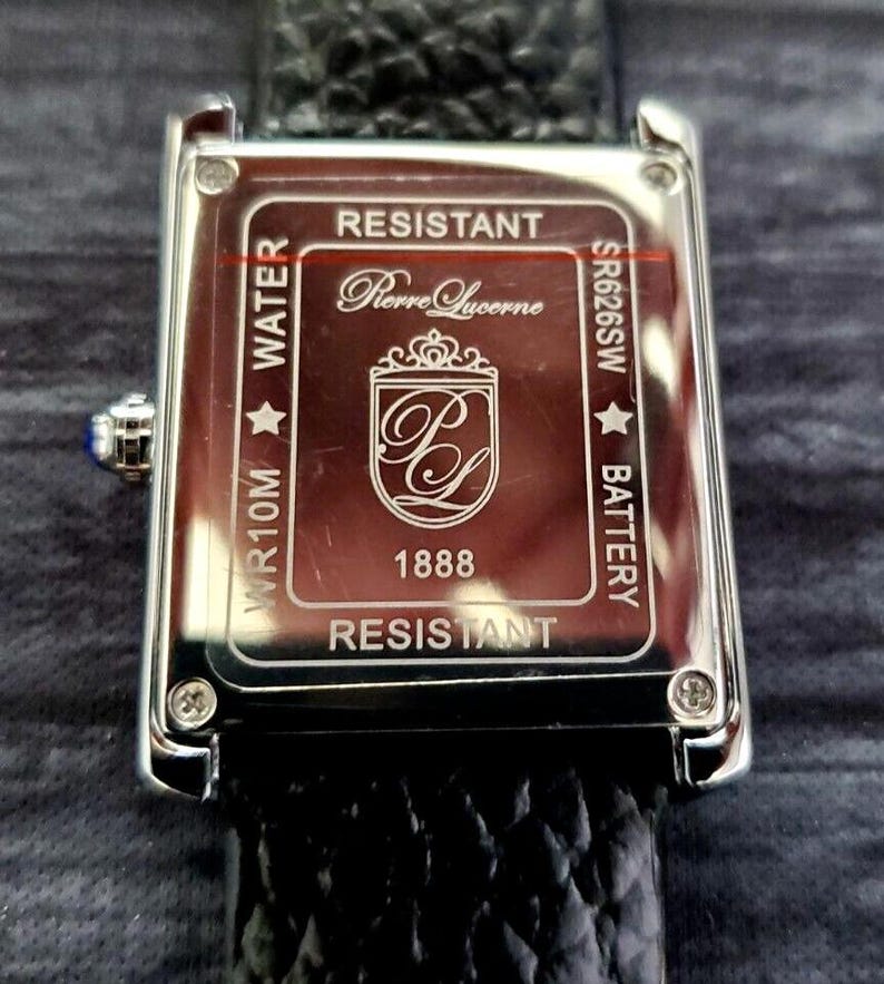Pierre Lucerne Swiss Tank Watch: Black Leather Strap, Seiko Quartz image 7