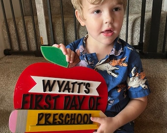 Back to School Sign, First & Last Day of School display, Interchangeable School Sign, Apple Name Sign, Personalized School Sign, School Name