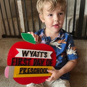Back to School Sign, First & Last Day of School display, Interchangeable School Sign, Apple Name Sign, Personalized School Sign, School Name
