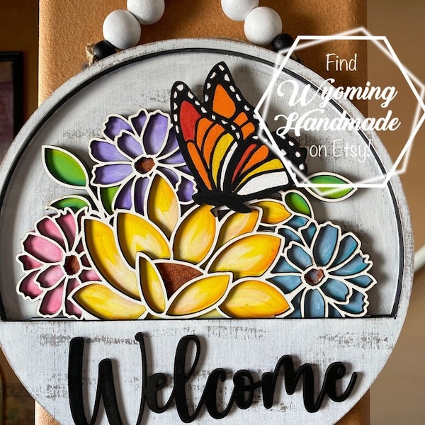 Welcome Sign with interchangeable inserts, Front Door Decor, 11 inch Round Door hanger, Interchangeable front door sign, Welcome gift