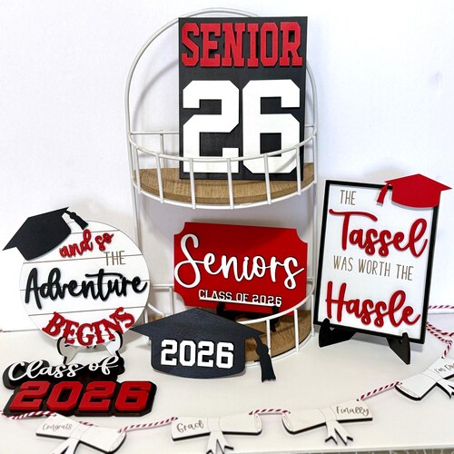 2 2026 Graduation decor, 2026 Graduation tiered tray, tiered tray bundle, farmhouse decor, 2026 Graduation Party, Graduation Home Decor