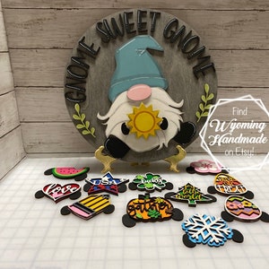 Gnome Door Sign, Gnome Sweet Gnome, 15&quot; Door Sign, Shiplap Decor, Interchangeable sign, Seasonal Welcome, gift for Mom, housewarming gift