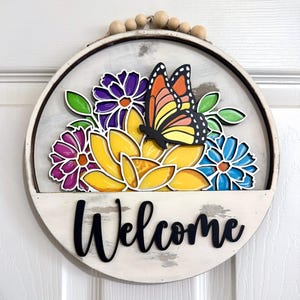 WELCOME Sign With Interchangeable Inserts, Front Door Decor, Door