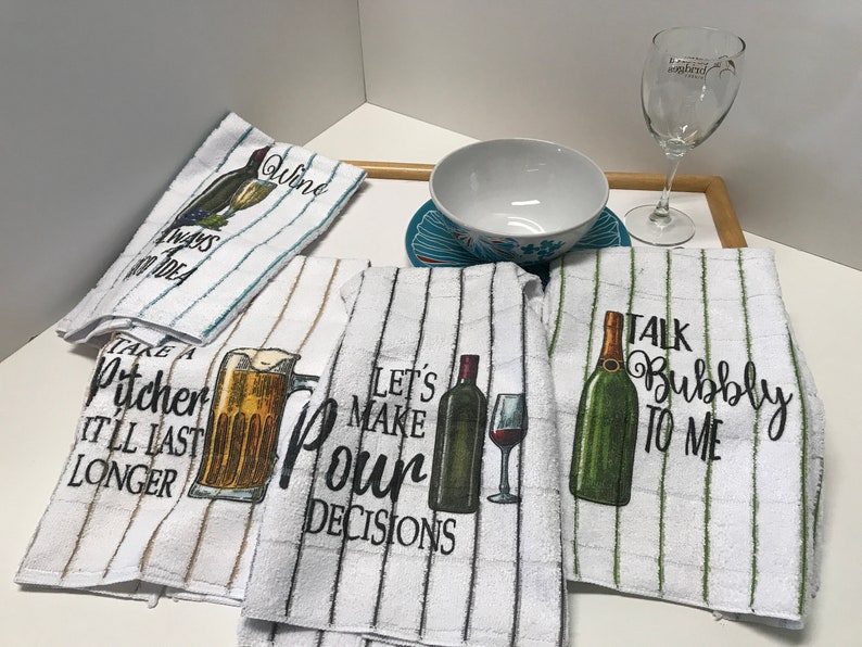 Clever Wine Sayings Kitchen Towels Set Etsy