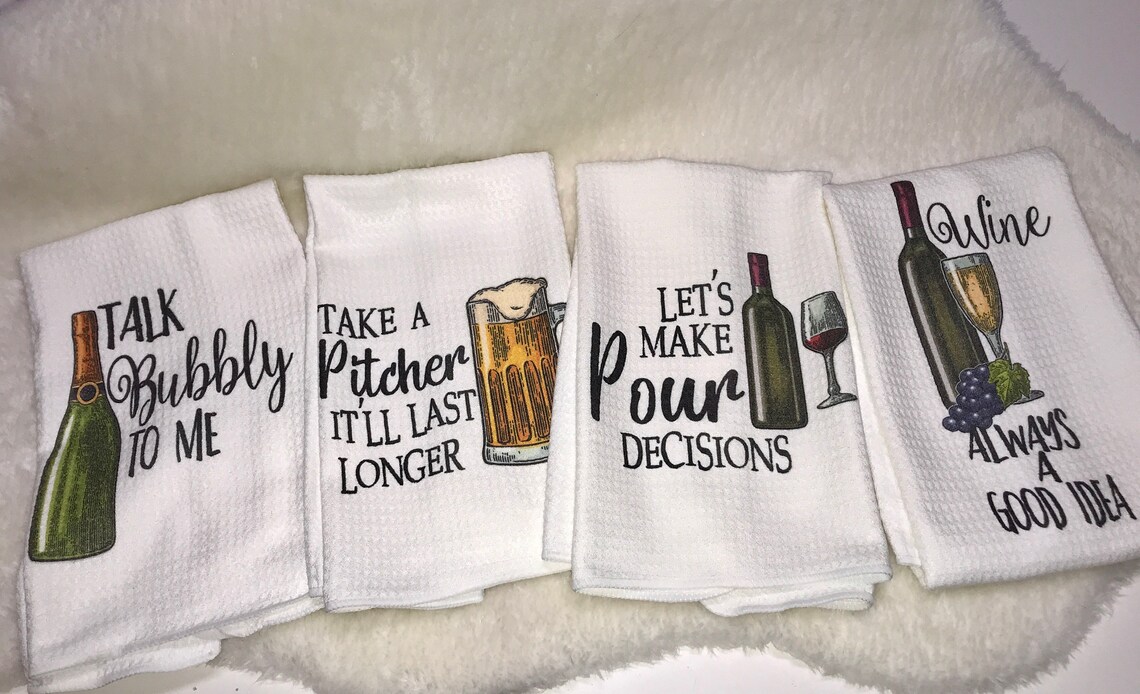 Clever Wine Sayings Kitchen Towels Set Etsy