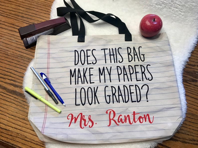 Teacher Tote Bag, Gift for Teacher, Gift for School, Papers Graded Funny bag, Oatmeal/black 14x18