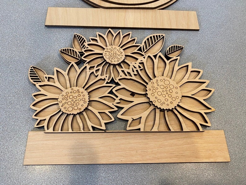 DIY sunflowers laser cut from birch wood