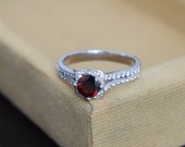 Garnet ring, Engagement Ring, Red Garnet ring, Unique engagement ring, Promise Ring, 925 Sterling Silver, Wedding Ring, Bridal Ring,