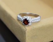 Garnet ring, Engagement Ring, Red Garnet ring, Unique engagement ring, Promise Ring, 925 Sterling Silver, Wedding Ring, Bridal Ring,