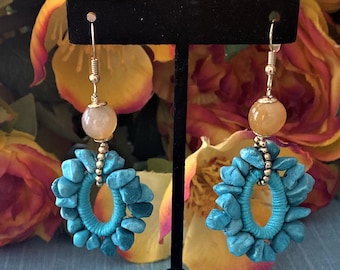 Chico's Turquoise Howlite Hoop Earrings: Southwest Dangle Design