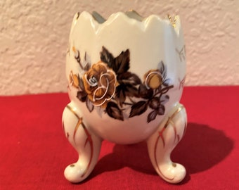 VT Napco Porcelain Egg Cup: Hand-Painted Rose Design, Gold Accents