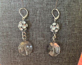 Swarovski Crystal Octagon and Silver Disco Ball Earrings; Drop and Dangle; Elegant Teardrop; Perfect Birthday Gift