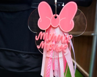 Disney-Inspired Stroller Tag | Mickey Mouse Stroller Tag with Ribbon | Minnie Mouse Acrylic ID Tag | Disney World or Disneyland Stroller Tag