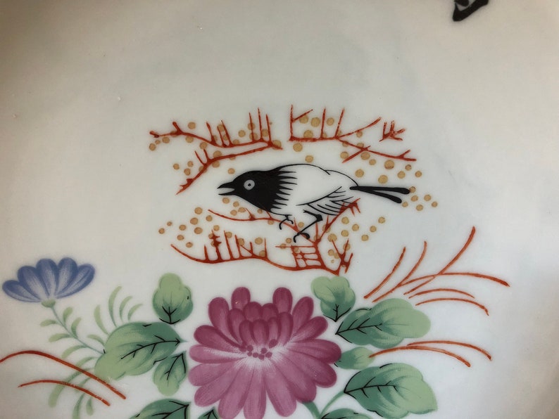 Vintage Chinese Porcelain Restaurant Dishes Bowls Magpie Flowers 2 pcs Heavy