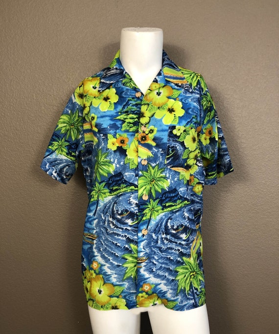 Vintage JC Penney Hawaiian Floral Surfer Button Up