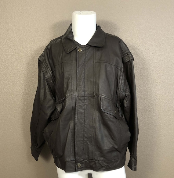 80's Vintage German Brown Leather Motorcycle Bomb… - image 1