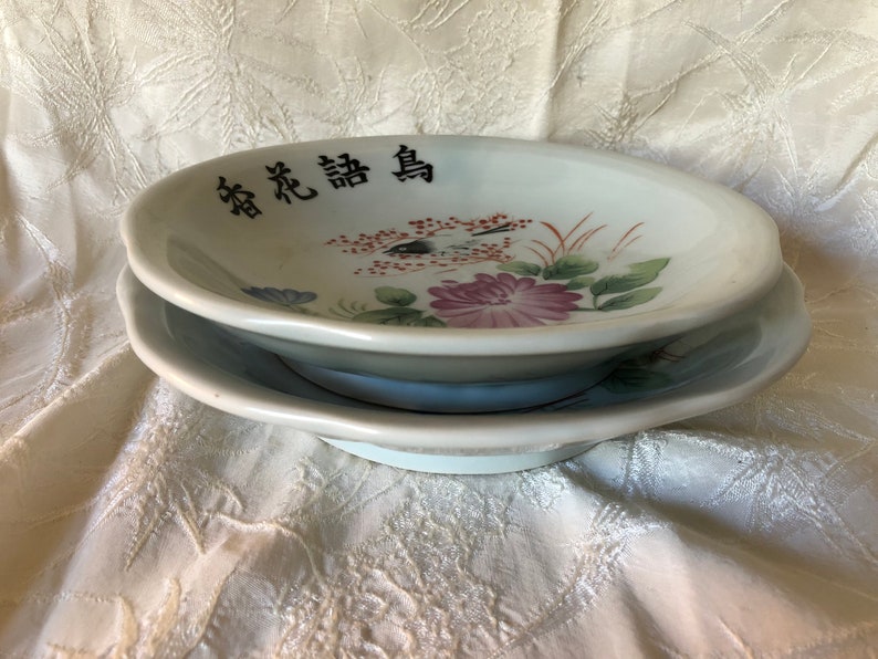 Vintage Chinese Porcelain Restaurant Dishes Bowls Magpie Flowers 2 pcs Heavy