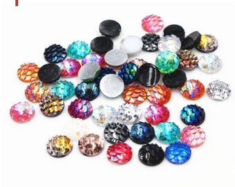 CB1001A Silver Cabochons Mermaid Cabochons 8mm Iridescent Fishscale Cabochons Jewelry Supplies