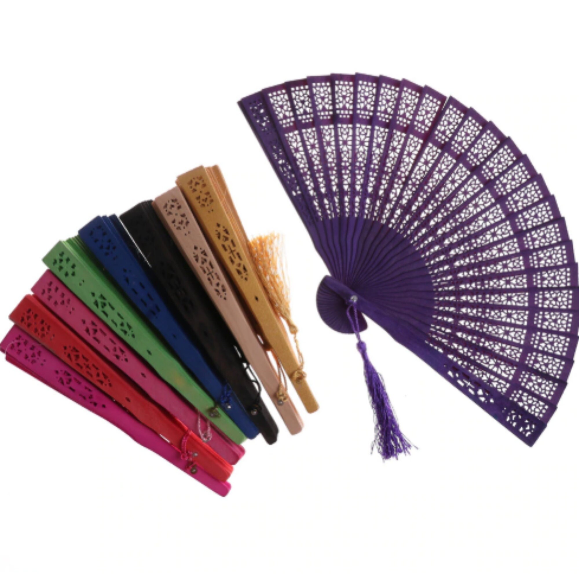 Vintage Hollow Carved Wood Folding Hand Fan Ladies Outdoor Wedding Party Favours 