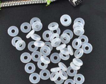 180pcs Clear White Rubber Stopper Rings Beads For Craft Findings Jewelry Making