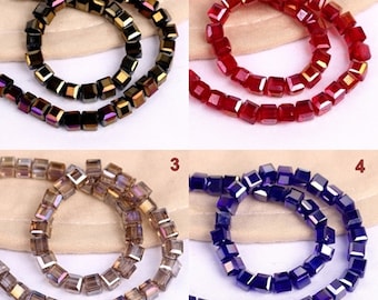 4mm AB Color Crystal Glass Cube Spacer Beads For Jewelry Making