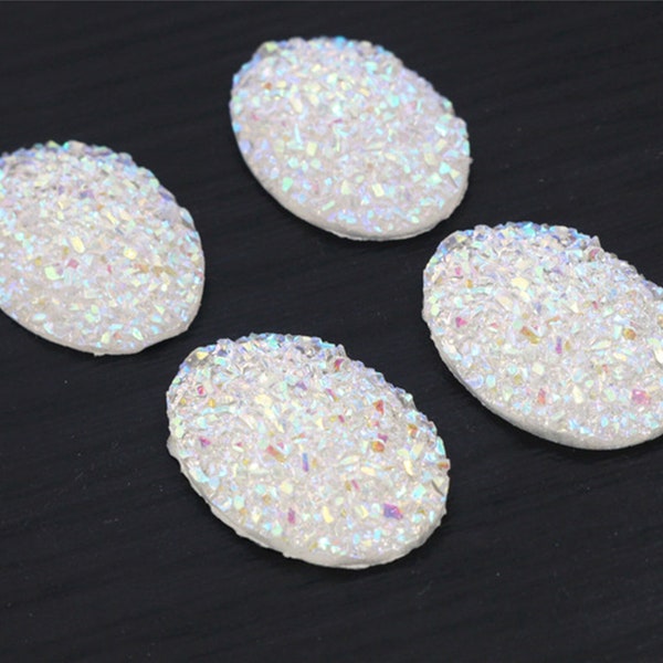10pcs 18x25mm White AB Color Oval Druzy Flatback Resin Cabochon For Jewelry Making