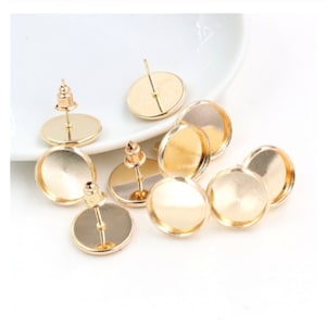 50pcs 12mm KC Gold Color Earring Blank Base For Setting Cabochon Jewelry Making