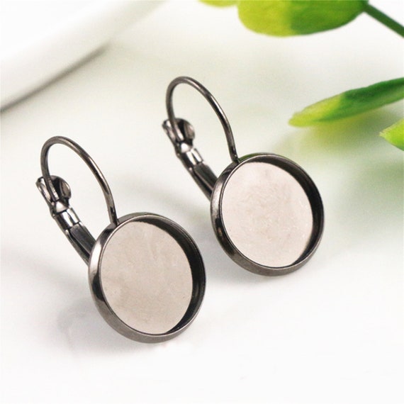 12pcs Round Cabochon Earring Blanks Bezels French Leverback DIY Earring 12mm