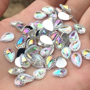 50pcs Clear AB Color Teardrop Rhinestone Flatback For Jewelry Making