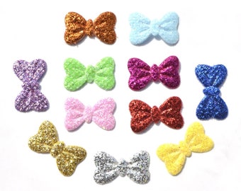 100pcs Mixed Colors Glitter Bow Patch Applique Craft Scrapbooking Party Wedding DIY Decorations