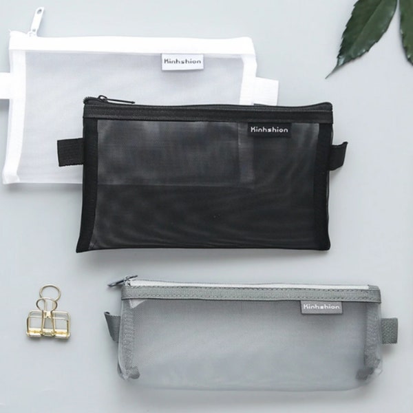 Transparent Mesh Zip Pencil Case, Zipper Pouch, Cosmetic Bag, Makeup Bag, School Supplies