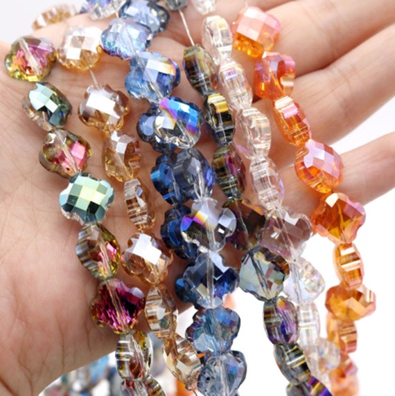 New Random 10pcs Glass Clear Bead Flower Charm Pendant Craft Jewelry Finding