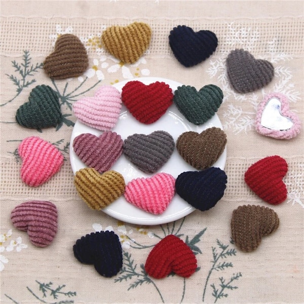 50pcs Corduroy Velvet Fabric Covered Heart Button Flatback For Jewelry Making