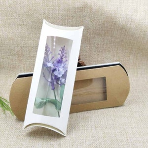 Caja de almohada de cartón con forma de caja de ventana, PVC transparente, 10 Uds.