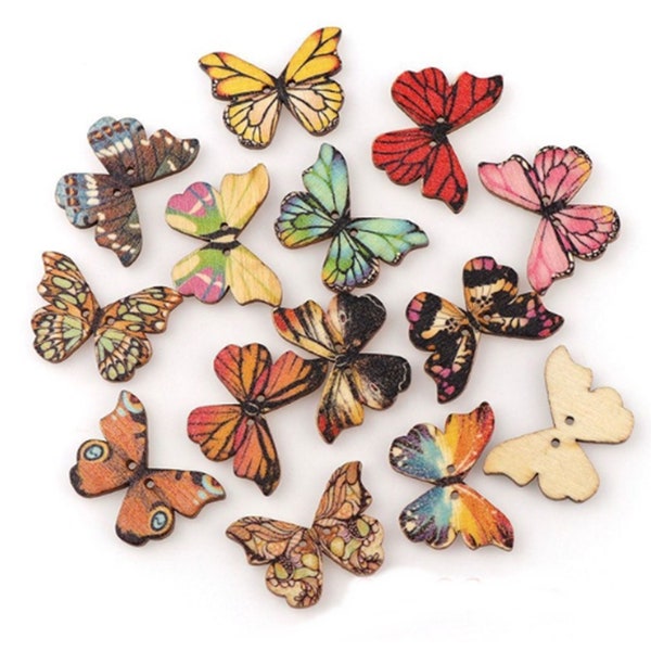 Boutons papillon en bois cousus sur 2 trous, 50 pièces, pour fournitures artisanales