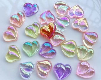 12pcs Mixed Colors Charm AB Color Resin Heart Flatback For Jewelry Making