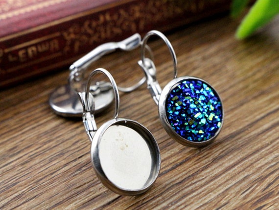10pcs 12mm French Lever Back Earrings Base Setting Cabochon Earring Blank Trays