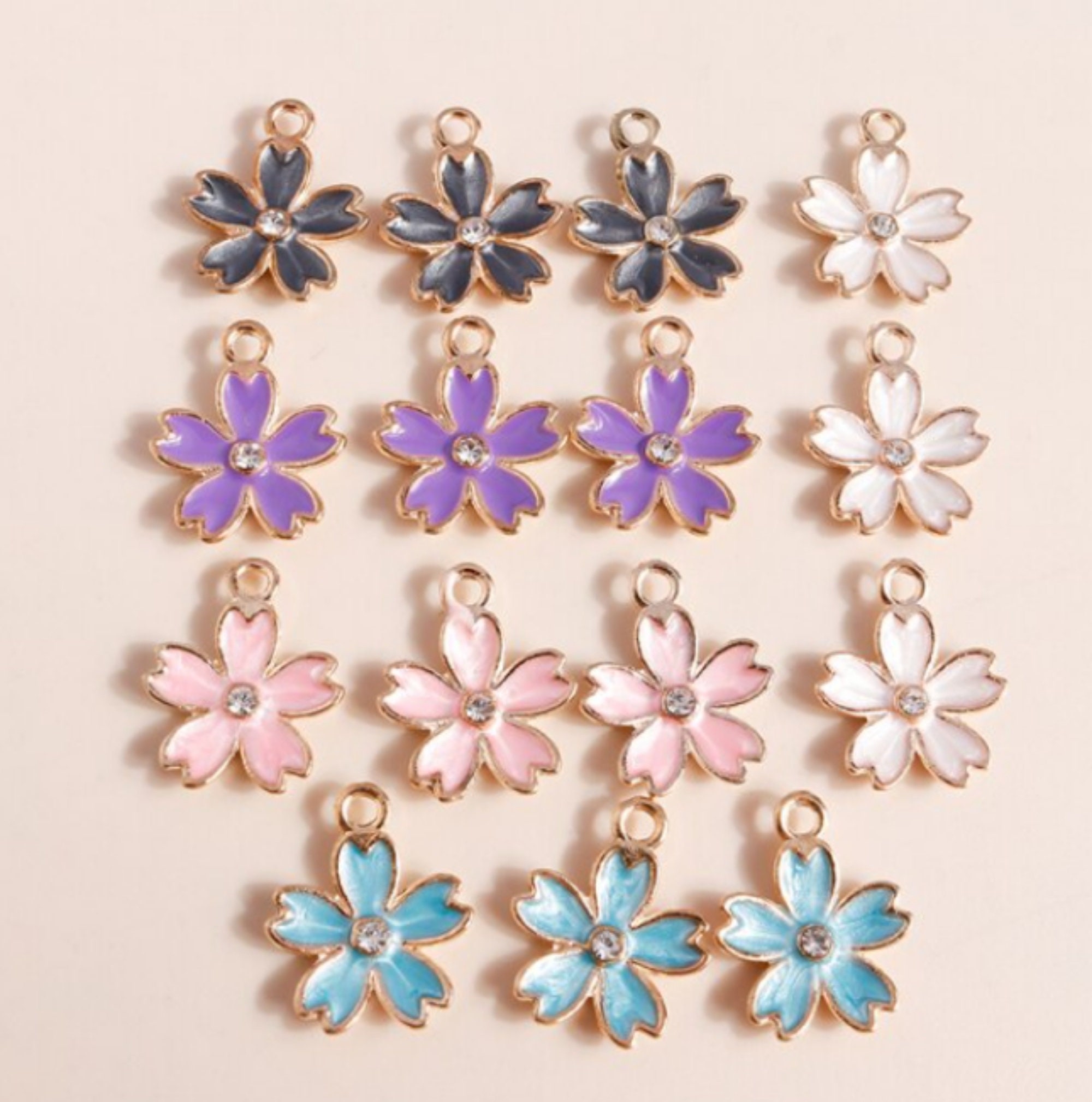 10pcs Enamel Flower Charm for Jewelry Making Supplies Necklace