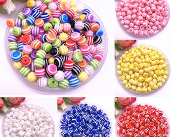 6/8/10/12mm Round Resin Striped Beads For Jewelry Making Bracelet Necklace Accessories