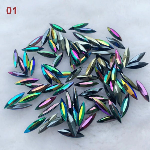 150pcs AB Color Acrylic Horse Eye Shape Rhinestones Point Flatback For Jewelry Making