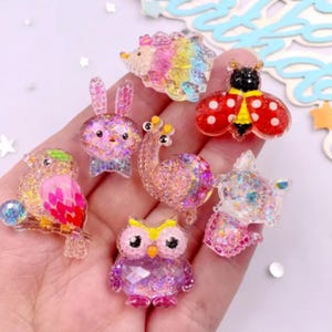 10 peças de resina fofa gato caracol joaninha coruja charme para suprimentos de slime