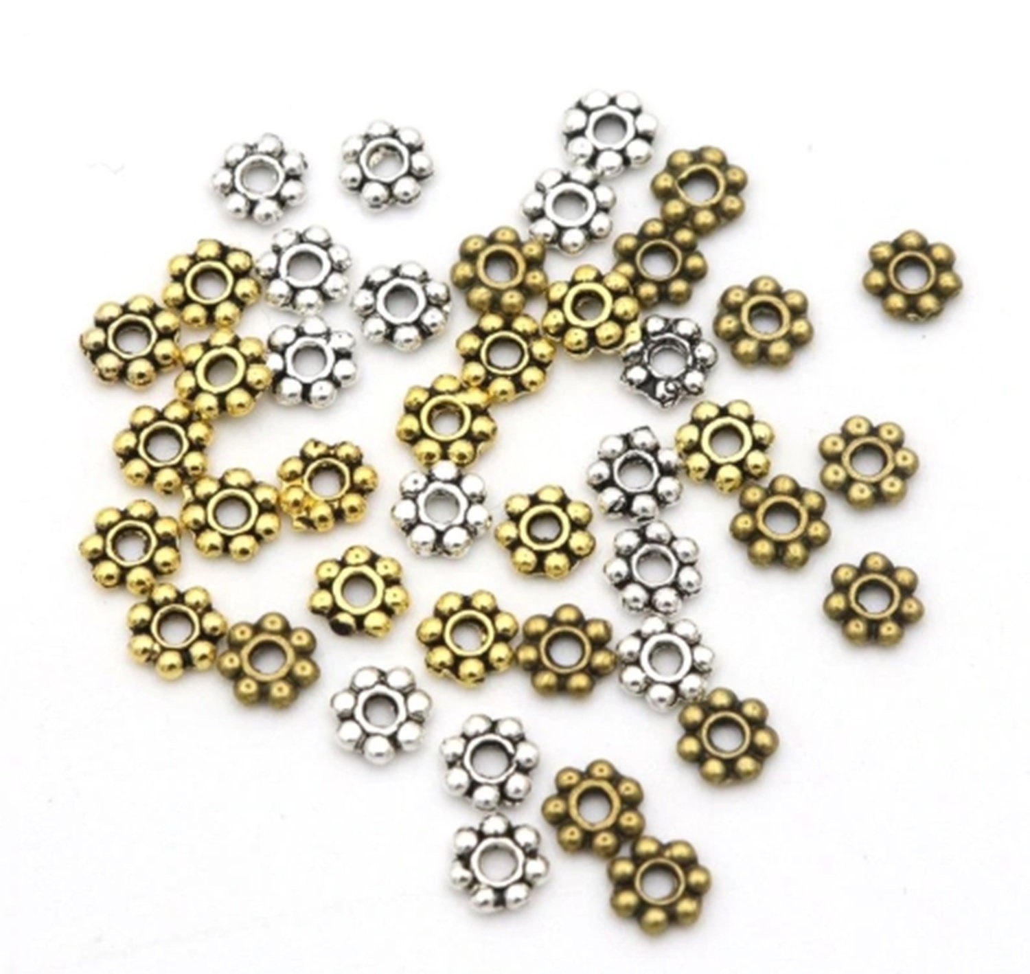 Wholesale 100/1000Pcs Tibetan Silver Daisy Spacer Beads Jewelry Making 4MM 6MM 