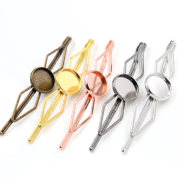 10pcs 12mm Hair Clips Blank Tray For Setting Cabochon Jewelry Making