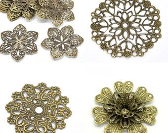 30pcs Antique Bronze Color Metal Flower Wrap Connector Embellishment For Jewelry Making