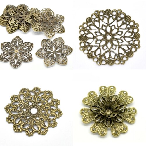 30pcs Antique Bronze Metal Filigree Flower Wraps Connectors Etsy